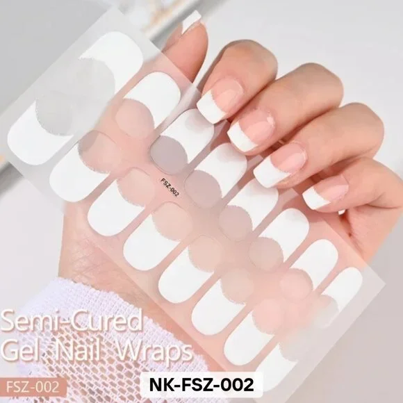 🖤 3/$12 White French Tip 16 Semi Cured Gel Nail Polish Strips Nail Wraps - Picture 1 of 1